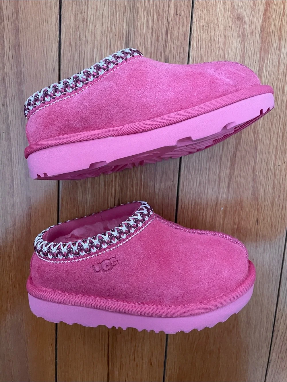 UGG Kids Pink Plush Slip-On Slippers